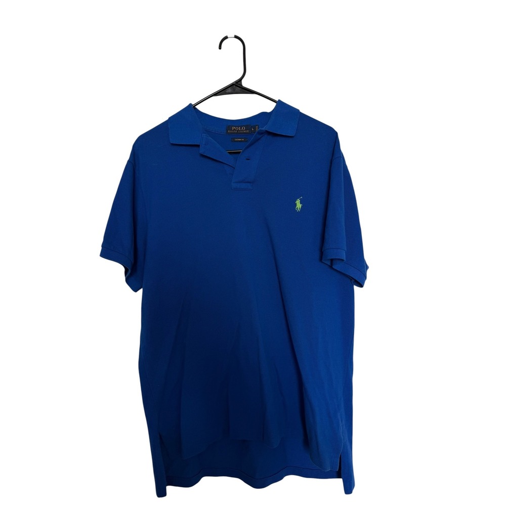 Polo Ralph Lauren Mens Custom Fit Polo Shirt‎ Blue Lime Green Pony Large L